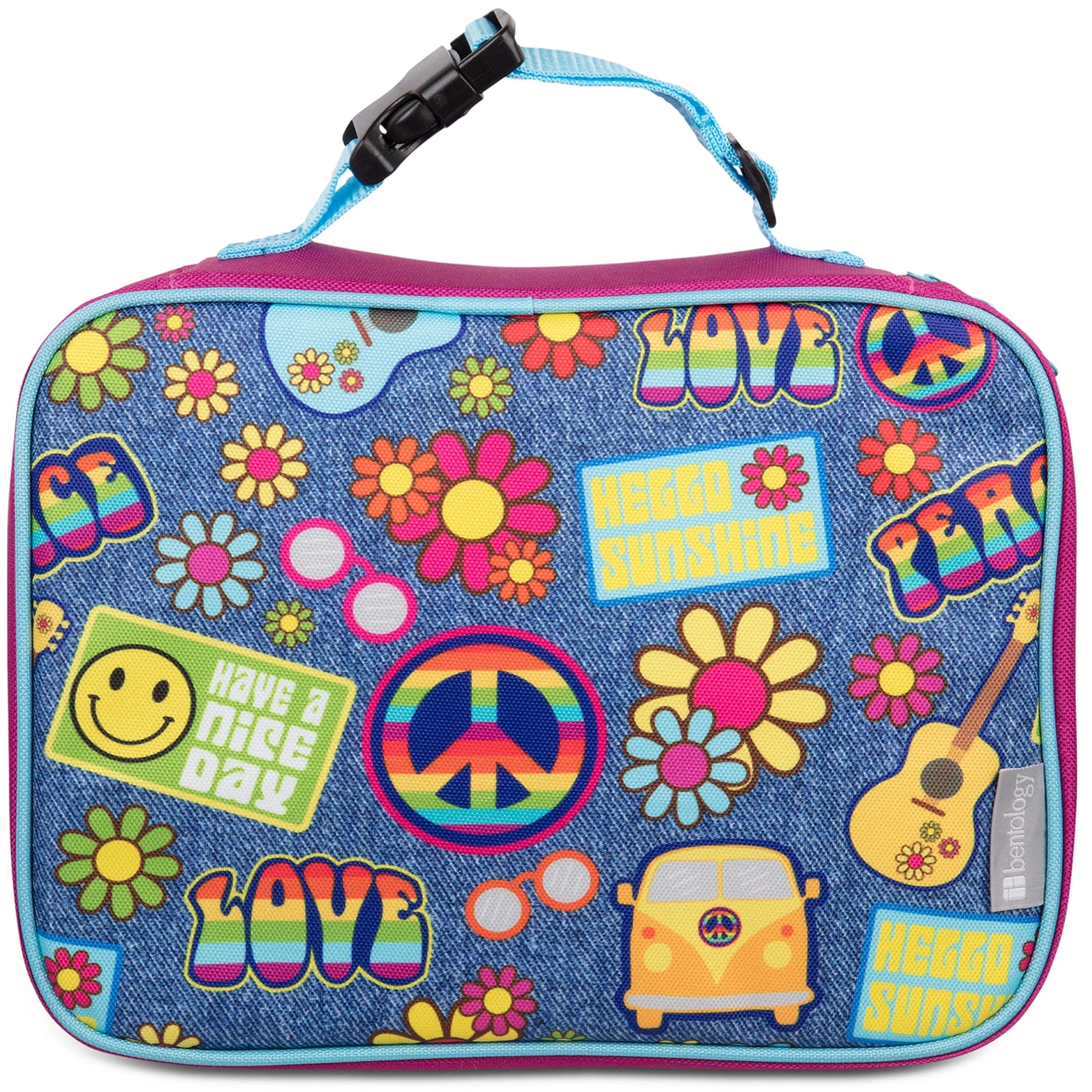 Bentology Kids Insulated Lunch Box for School with Reinforced Support Frame, 240 cu in (10 x 8 x 3 inches) — Retro Peace Sign