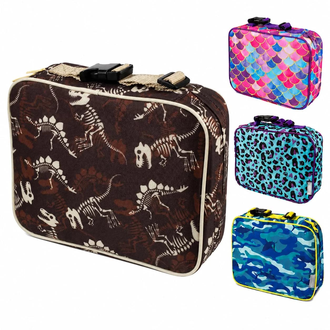 Bentology Kids Insulated Lunch Box Dinosaur Fossils 240cc (10 x 8 x 3 inches) | Food Safe BPA-Free for School
