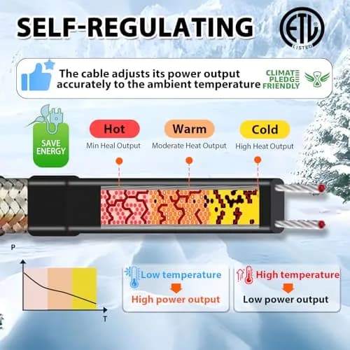 HEATIT 9ft Self-Regulating Heating Cable for Pipe Freeze Protection 3W/FT | Energy-Efficient & Safe thumbnail 5