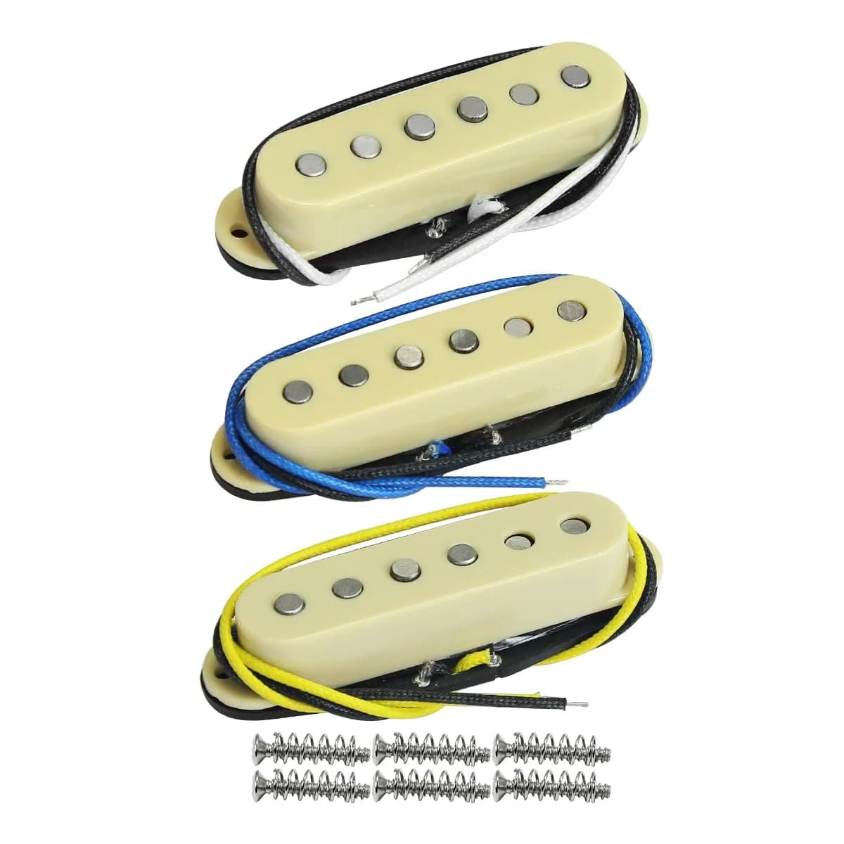 FLEOR Single Coil Pickup Set Cream Staggered Alnico 5 for Electric Guitar | Neck/Middle/Bridge 52mm Spacing