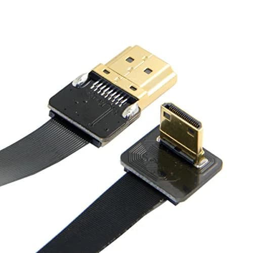 JSER CYFPV 90 Degree Up Angled Mini HDMI Male to HDMI Male FPC Flat Cable 20cm | Connects FPV Cameras to HDTVs thumbnail 3