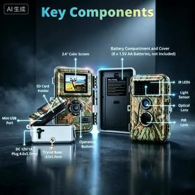 BLAZEVIDEO Trail Camera 64MP 1296P Video, 940nm No-Glow Night Vision, 70° Focused PIR Detection, 0.3s Trigger, 110° FOV, IP66 Cam - view 8