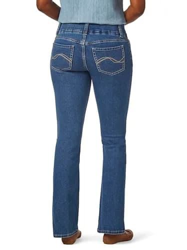 Riders by Lee Indigo Womens Pull on Waist Smoother Bootcut Jeans, Mid Shade, 16 Petite US | Elastic Waist, Classic Fit, Cotton Blend thumbnail 2