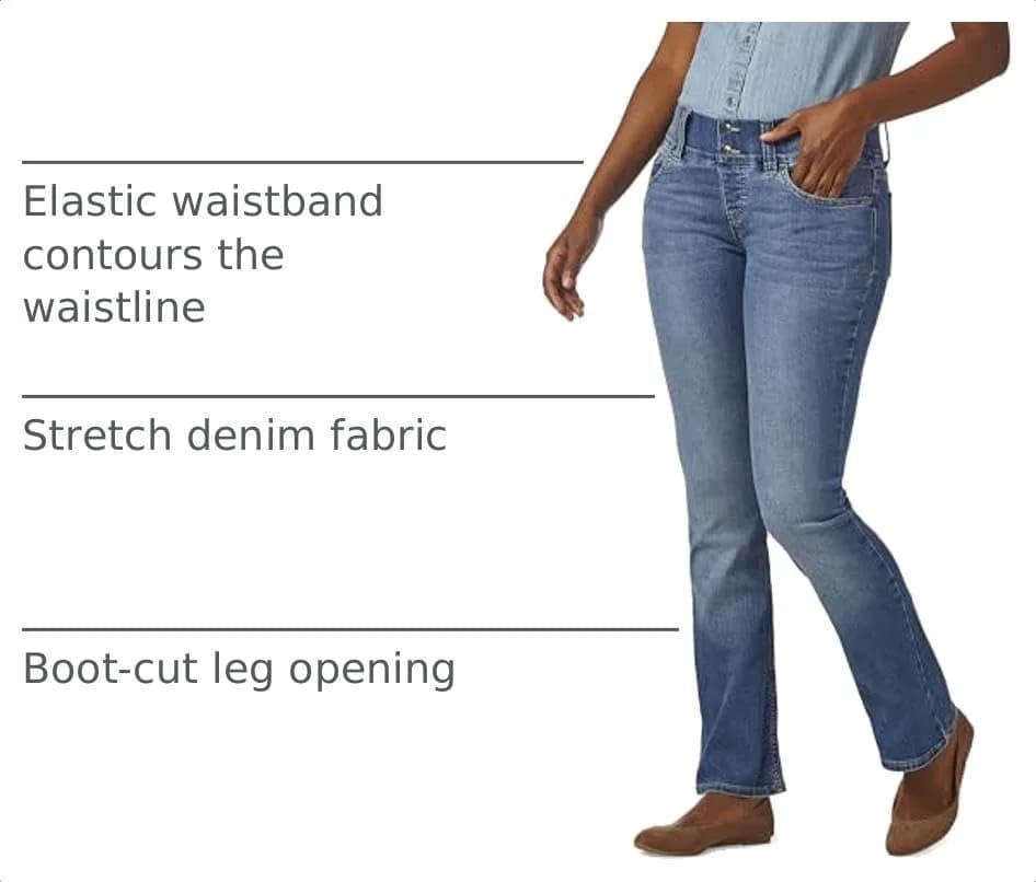 Riders by Lee Indigo Womens Pull on Waist Smoother Bootcut Jeans, Mid Shade, 16 Petite US | Elastic Waist, Classic Fit, Cotton Blend thumbnail 4