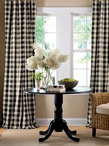 lovemyfabric Gingham Checkered Curtain Panel 56" x 84" | Black & White Polyester — 56"W x 84"L