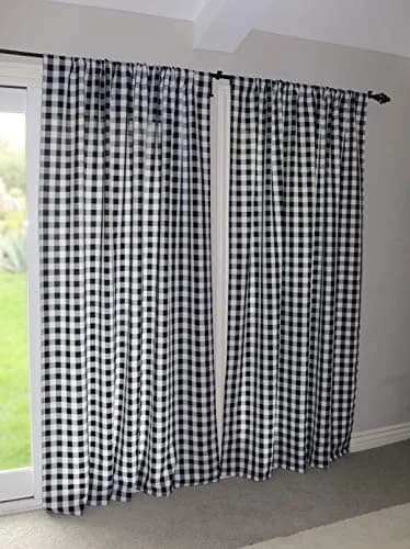 lovemyfabric Gingham Checkered Curtain Panel 56" x 84" | Black & White Polyester thumbnail 4