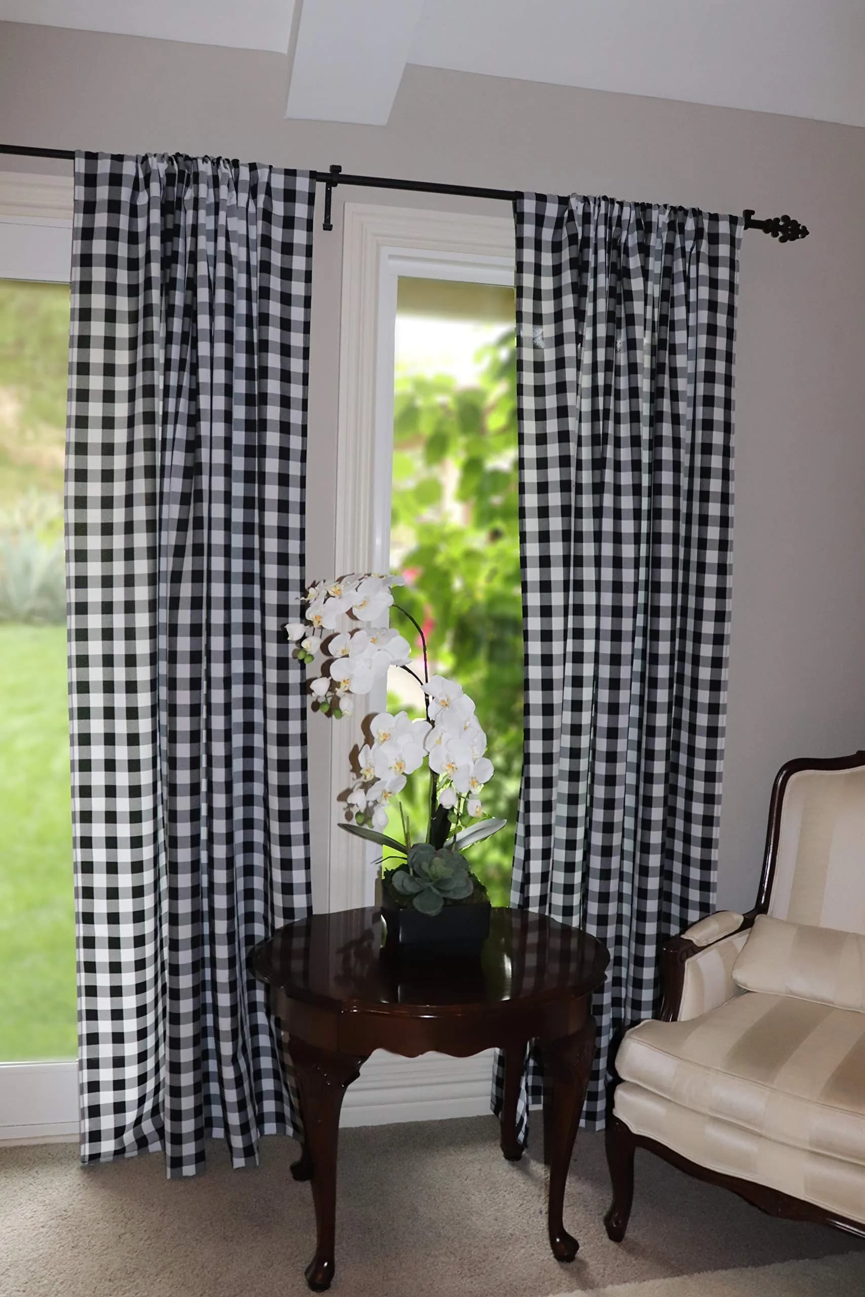 lovemyfabric Gingham Checkered Curtain Panel 56" x 84" | Black & White Polyester