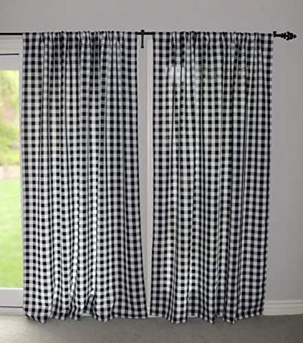 lovemyfabric Gingham Checkered Curtain Panel 56" x 84" | Black & White Polyester thumbnail 3