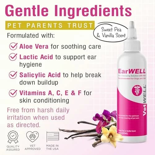 VetWELL Ear Cleaner for Dogs and Cats - Sweet Pea Vanilla - 8 oz | Gentle Deodorizing & Cleaning thumbnail 5