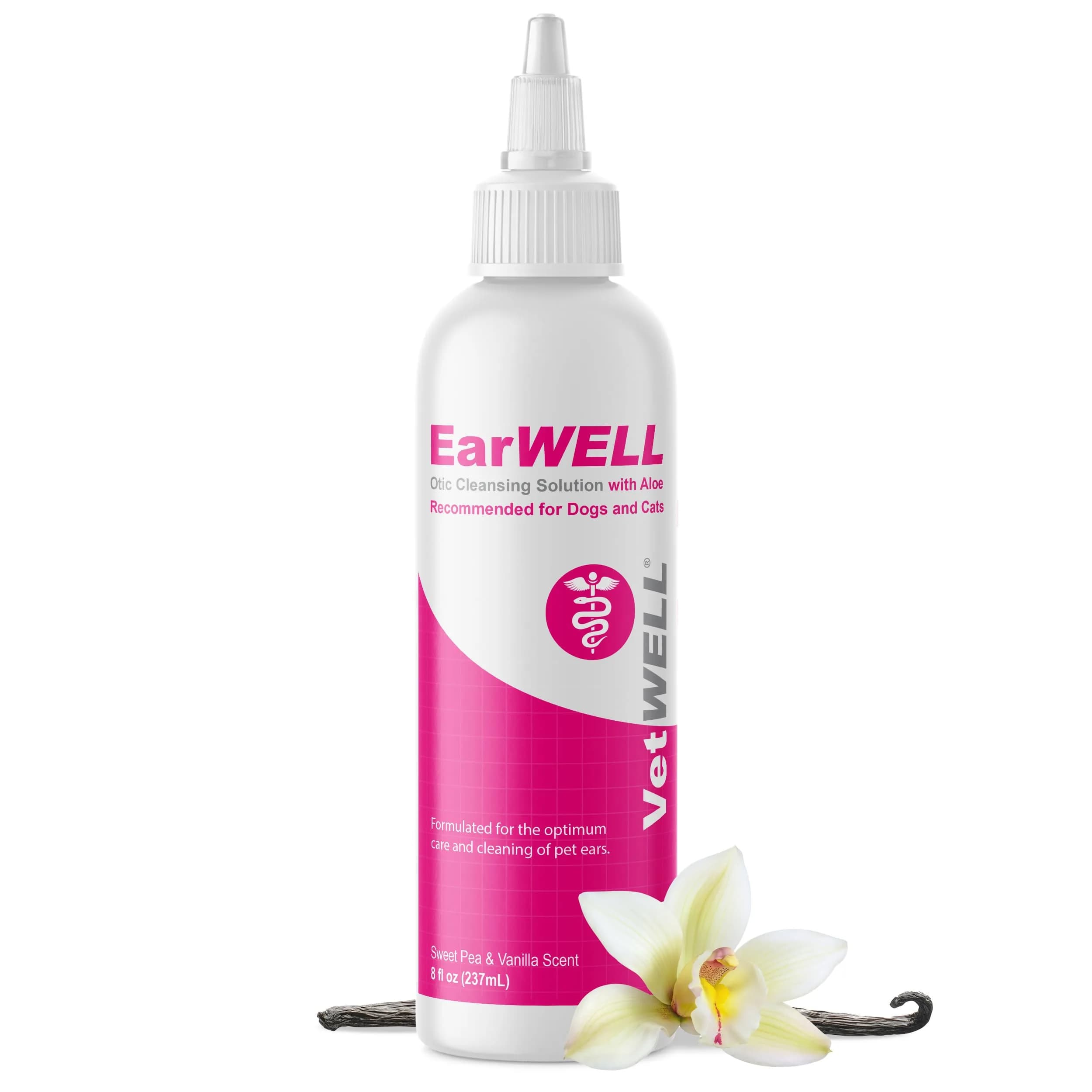 VetWELL Ear Cleaner for Dogs and Cats - Sweet Pea Vanilla - 8 oz | Gentle Deodorizing & Cleaning