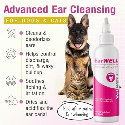 VetWELL Ear Cleaner for Dogs and Cats - Sweet Pea Vanilla - 8 oz | Gentle Deodorizing & Cleaning thumbnail 2