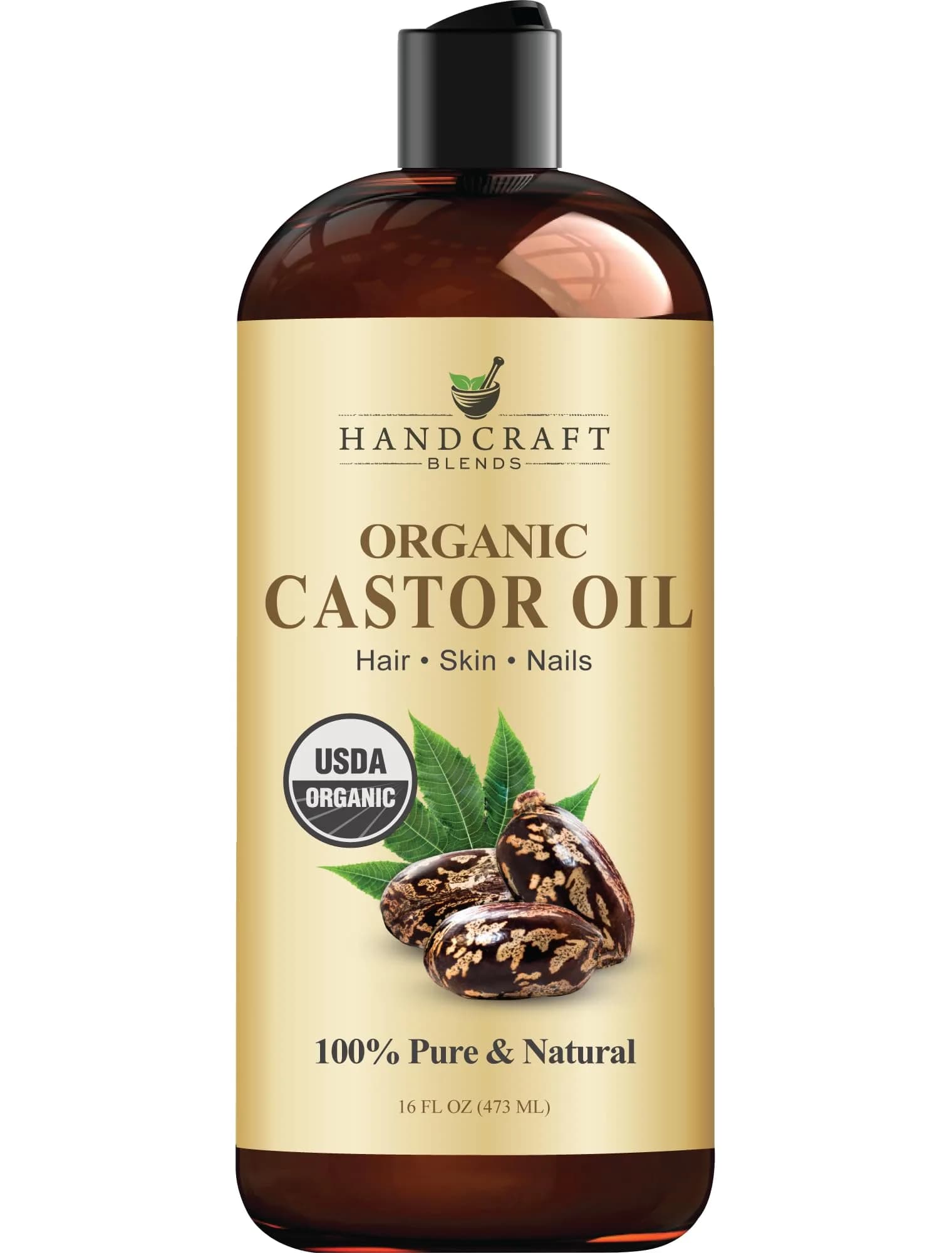 Handcraft Blends Organic Castor Oil 473ml (16 Fl Oz) | USDA Organic, Pure & Natural Carrier Oil for Hair Growth, Skin & Body - main product image