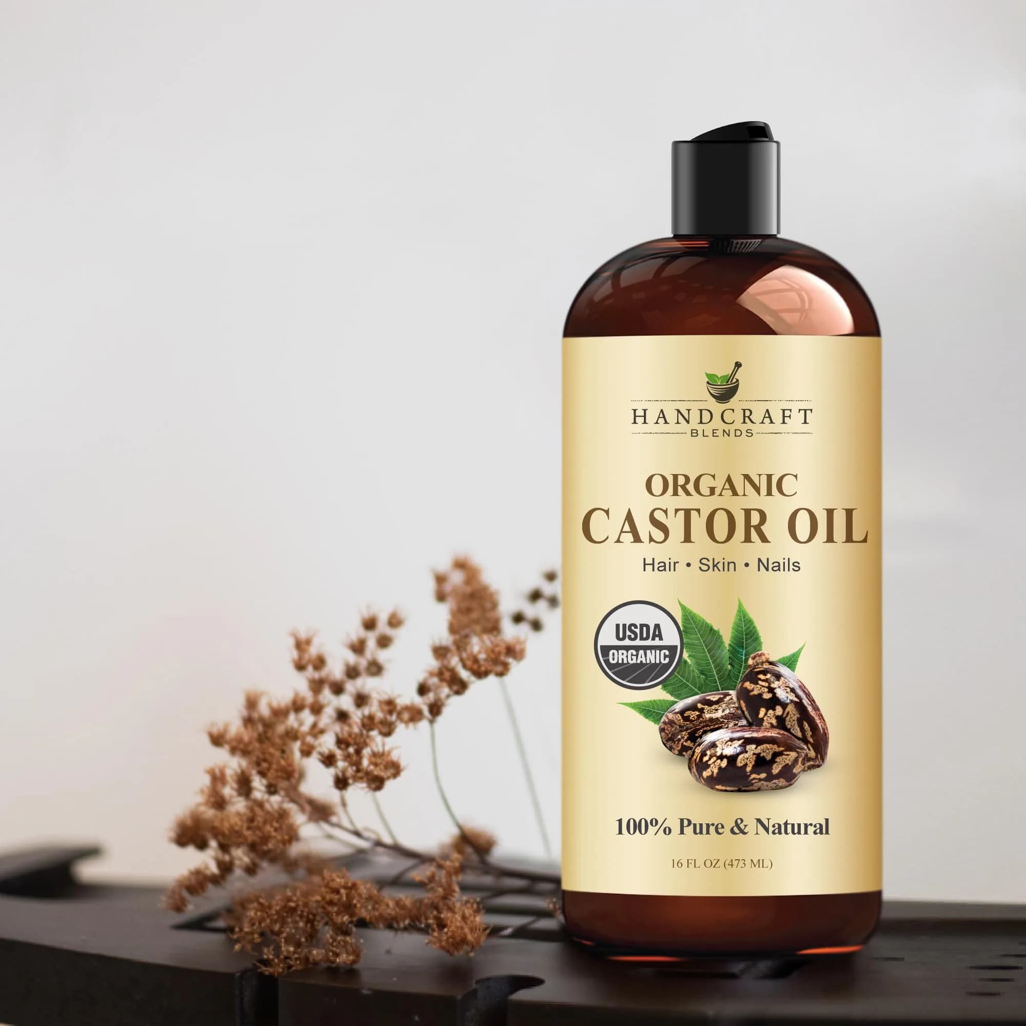 Handcraft Blends Organic Castor Oil 473ml (16 Fl Oz) | USDA Organic, Pure & Natural Carrier Oil for Hair Growth, Skin & Body - view 4