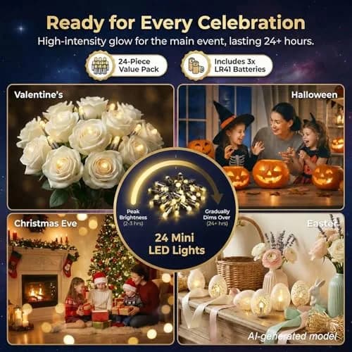 LIHAO Battery Operated LED Party Lights 30-Pack | Warm White, Waterproof, 1.2cm x 3.5cm thumbnail 9