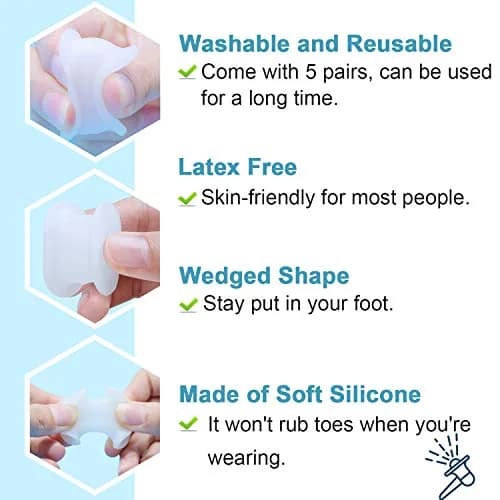 Povihome Gel Toe Spacers Separators for Bunions, 10 Pack Large Size | Corrects Overlapping Toes thumbnail 4