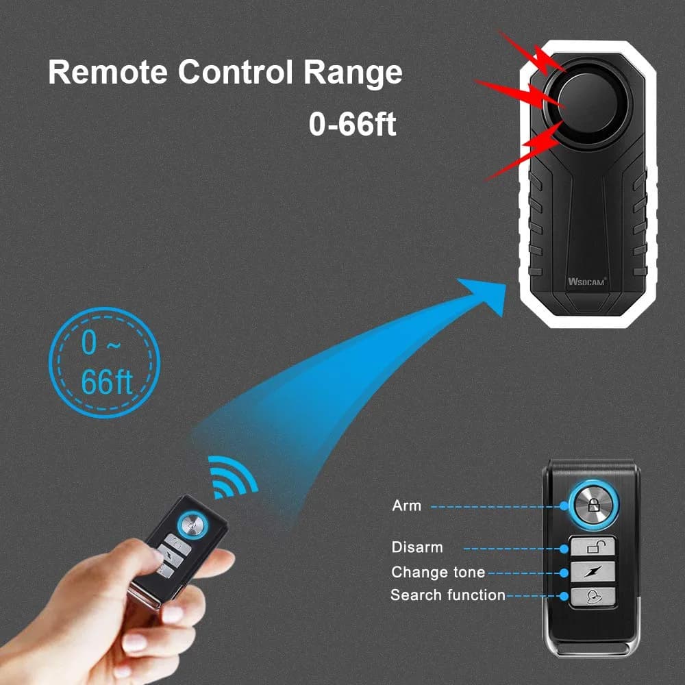 Wsdcam 113dB Motorcycle Alarm System with Remote | Vibration Motion Sensor & SOS Function - view 5