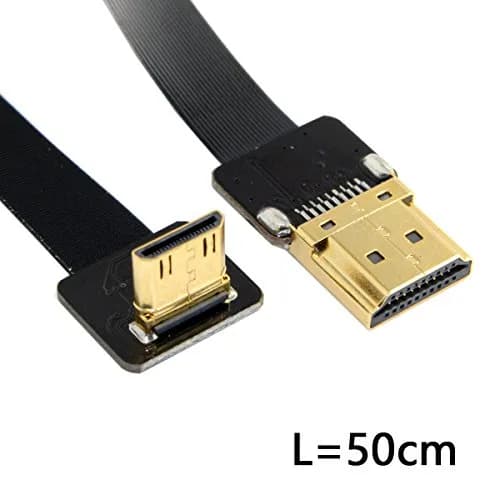 cablecc 90 Degree Up Angled FPV Mini HDMI to HDMI Flat Cable 50cm (1.6ft) | Connects Mini HDMI Devices to Standard HDMI Displays thumbnail 6