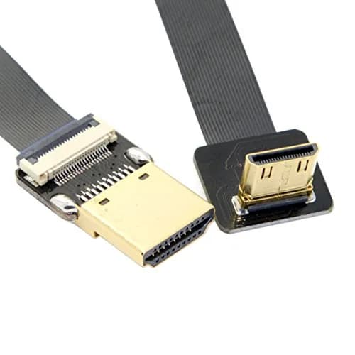 cablecc 90 Degree Up Angled FPV Mini HDMI to HDMI Flat Cable 50cm (1.6ft) | Connects Mini HDMI Devices to Standard HDMI Displays thumbnail 2