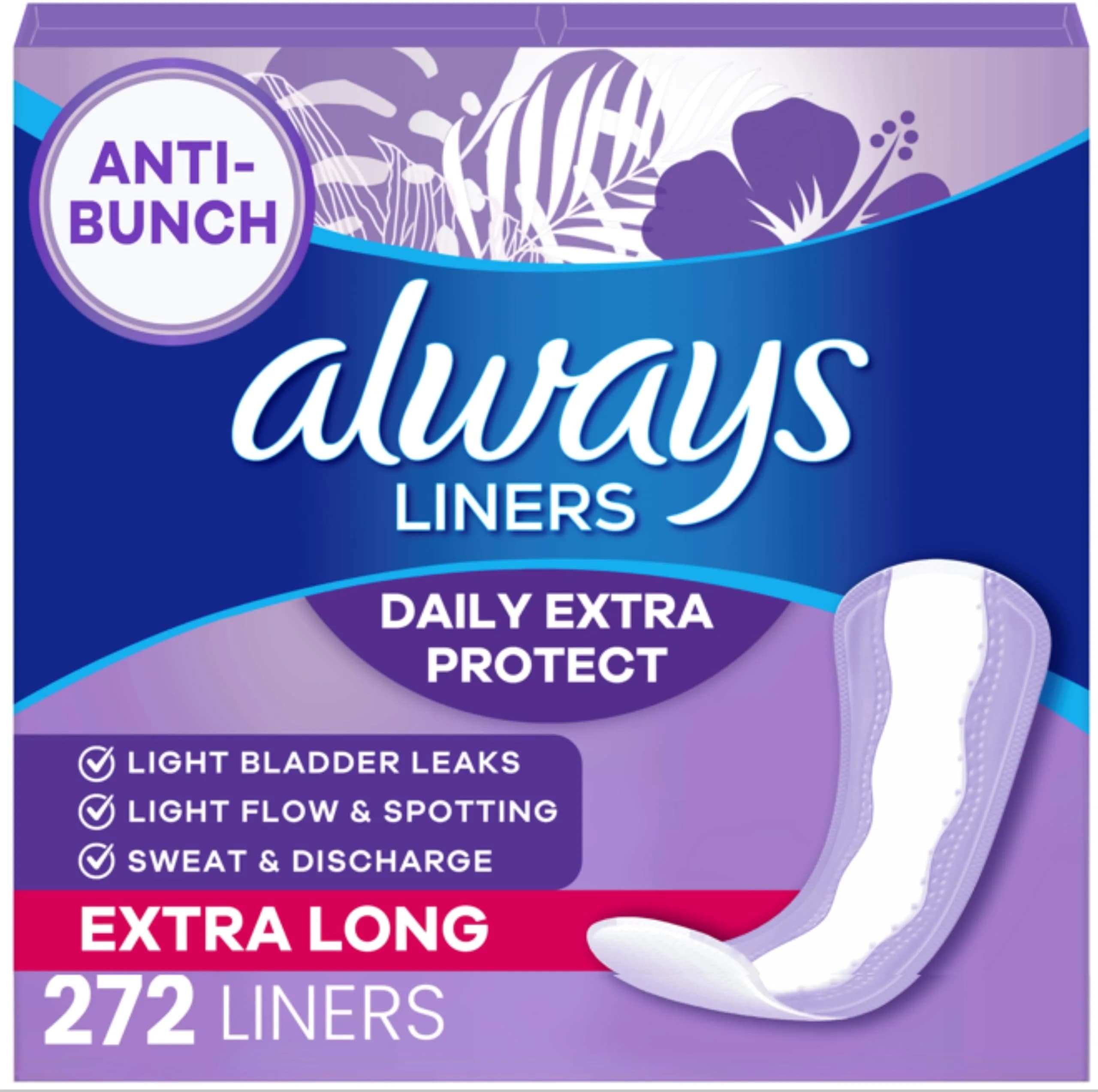 Always Xtra Protection Daily Liners, Extra Long, Unscented | 272 Count | Multi-Fluid Protection — Multi