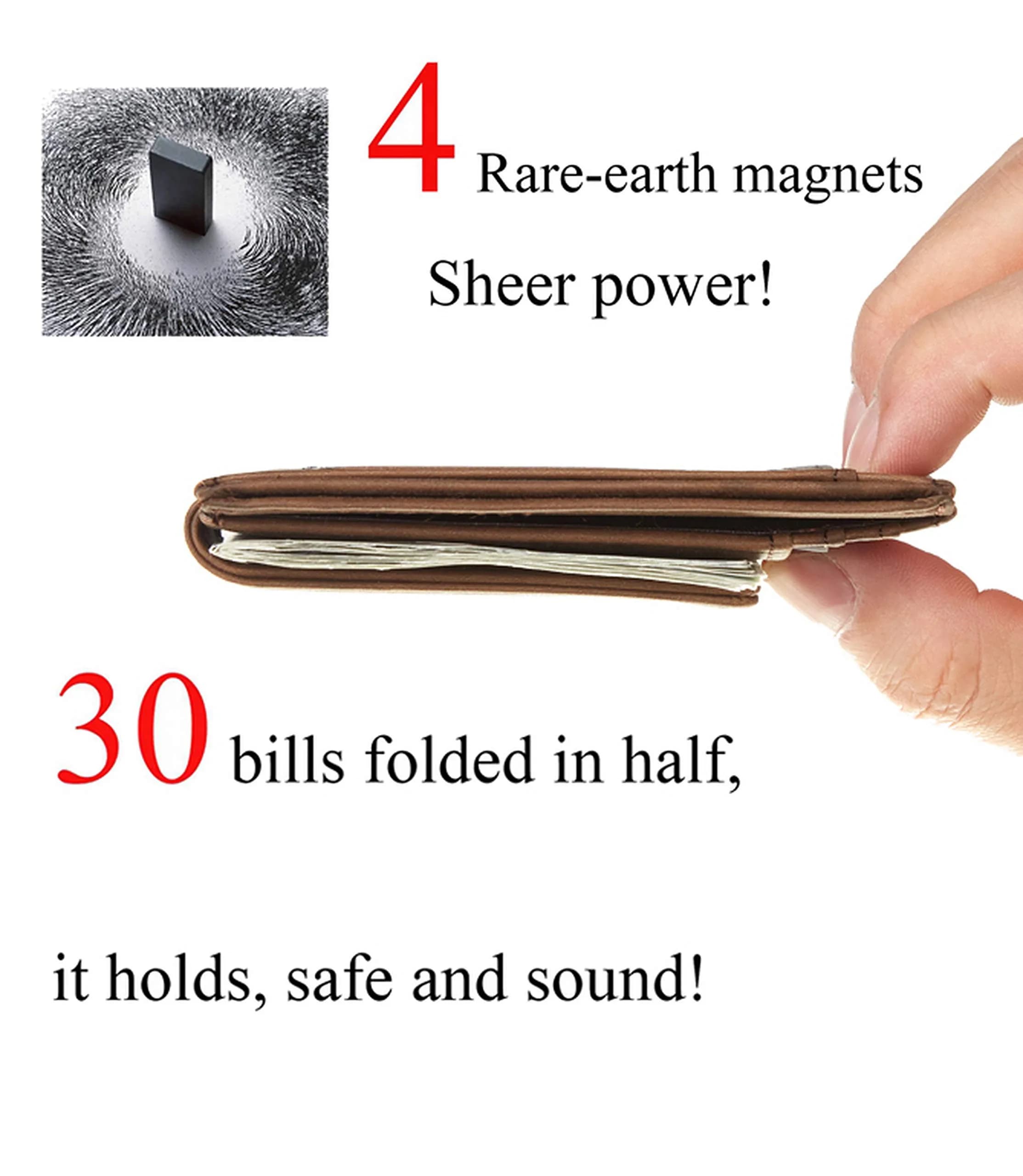 Toughergun Slim Wallet for Men RFID Blocking Money Clip, Minimalist Front Pocket Credit Card Holder, Magnetic Thin Mens Wallets with ID Window (Coffee, 4" x 3" x 0.3") - view 5