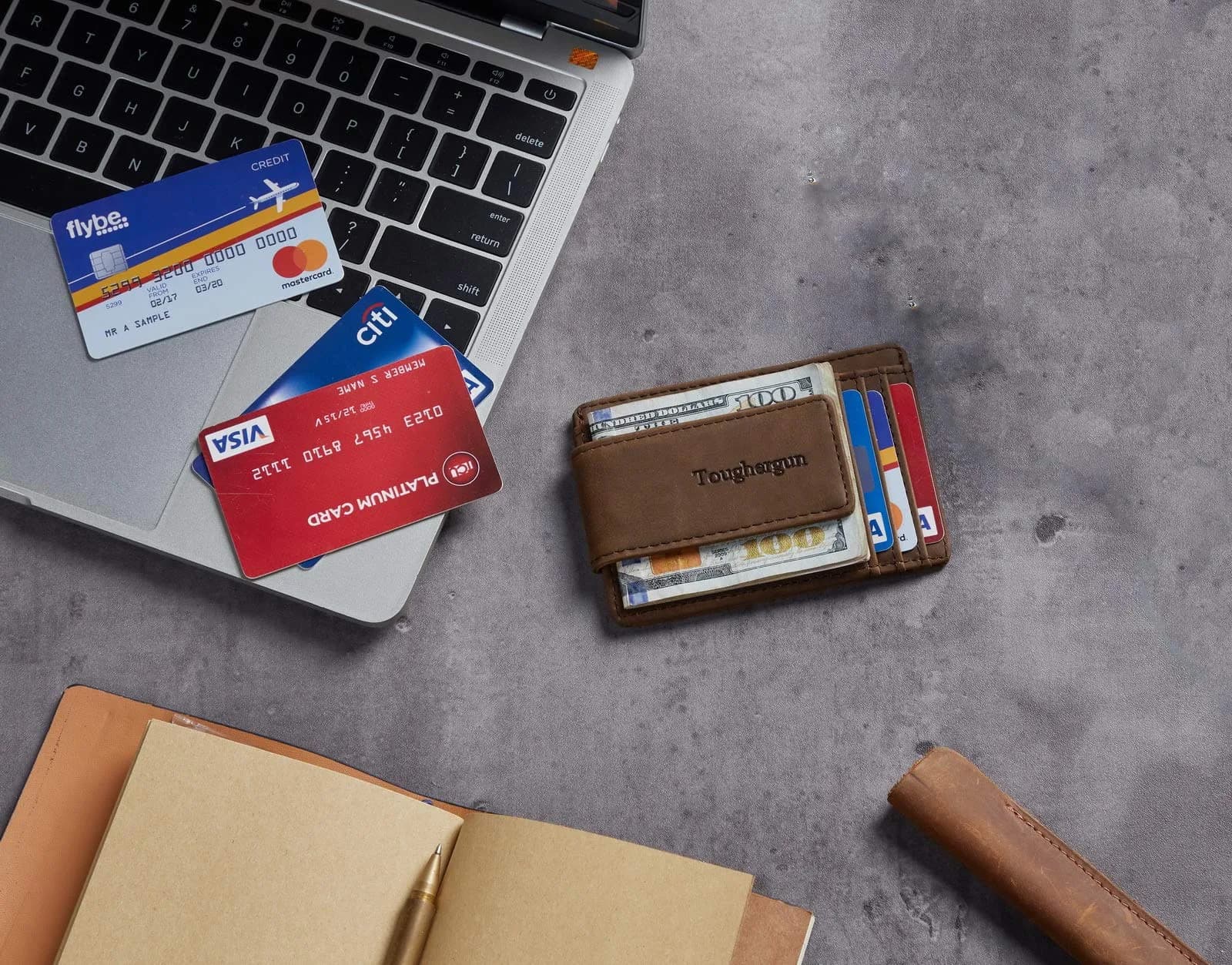 Toughergun Slim Wallet for Men RFID Blocking Money Clip, Minimalist Front Pocket Credit Card Holder, Magnetic Thin Mens Wallets with ID Window (Coffee, 4" x 3" x 0.3") - view 6