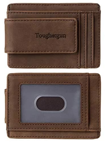 Toughergun Slim Wallet for Men RFID Blocking Money Clip, Minimalist Front Pocket Credit Card Holder, Magnetic Thin Mens Wallets with ID Window (Coffee, 4" x 3" x 0.3") thumbnail 1