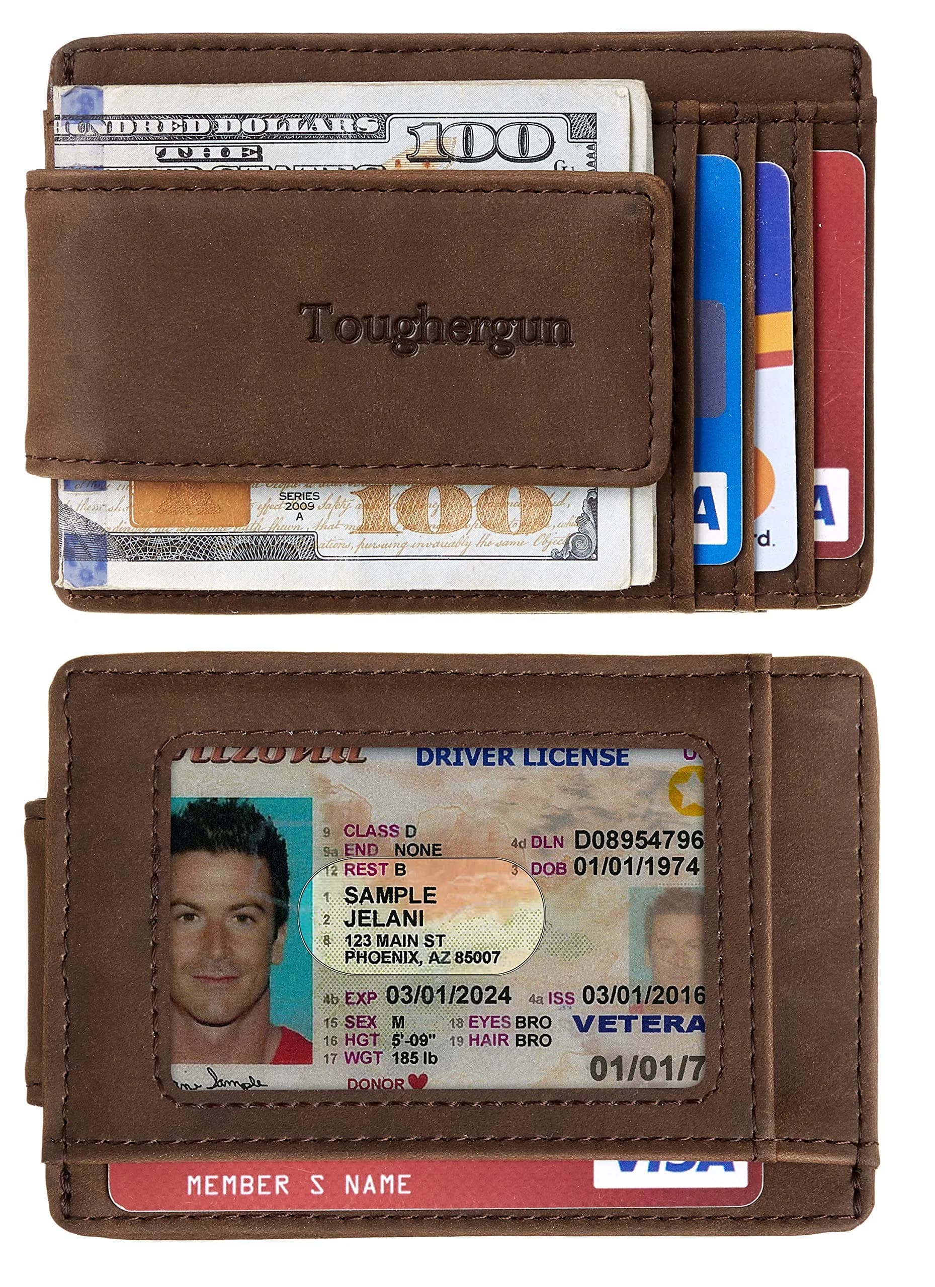 Toughergun Slim Wallet for Men RFID Blocking Money Clip, Minimalist Front Pocket Credit Card Holder, Magnetic Thin Mens Wallets with ID Window (Coffee, 4" x 3" x 0.3") - view 2