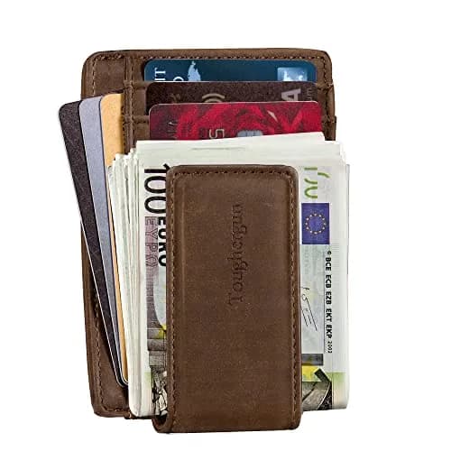 Toughergun Slim Wallet for Men RFID Blocking Money Clip, Minimalist Front Pocket Credit Card Holder, Magnetic Thin Mens Wallets with ID Window (Coffee, 4" x 3" x 0.3") thumbnail 3