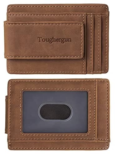 Toughergun Slim Wallet for Men - Deep Brown RFID Blocking Money Clip, Minimalist Front Pocket Credit Card Holder thumbnail 1
