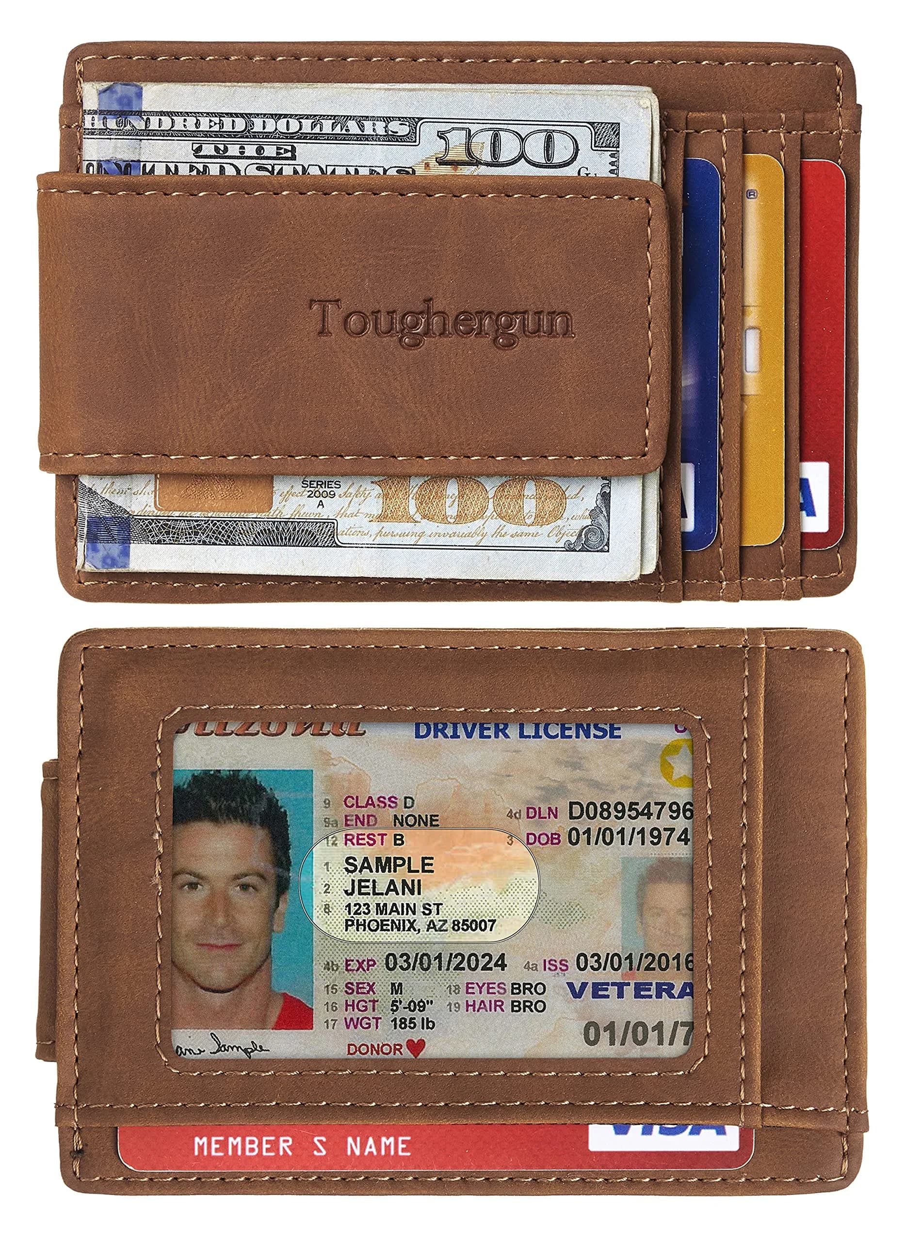 Toughergun Slim Wallet for Men - Deep Brown RFID Blocking Money Clip, Minimalist Front Pocket Credit Card Holder - view 2