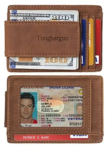 Toughergun Slim Wallet for Men - Deep Brown RFID Blocking Money Clip, Minimalist Front Pocket Credit Card Holder thumbnail 2