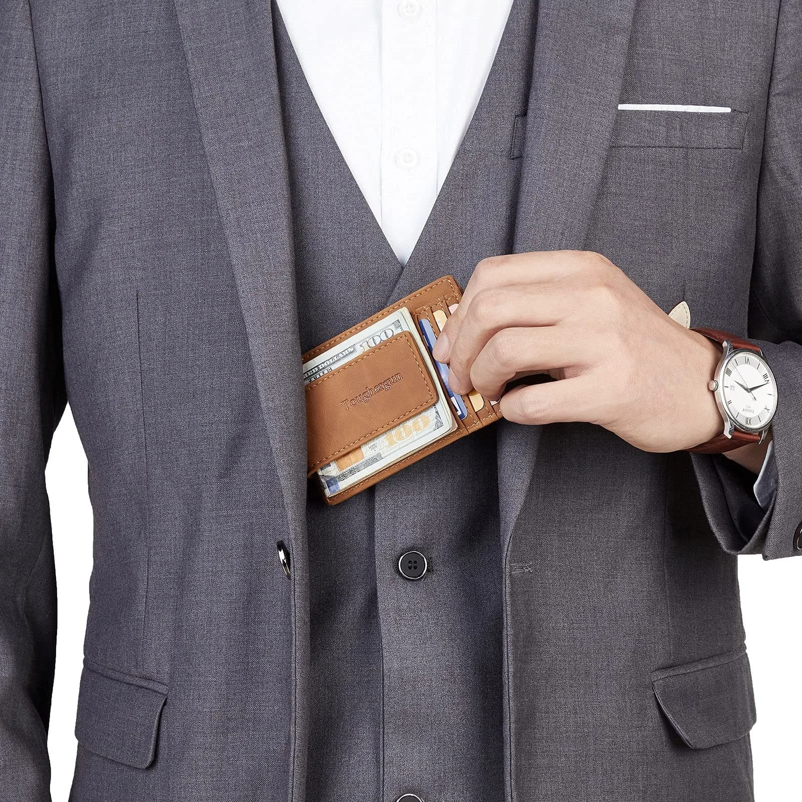 Toughergun Slim Wallet for Men - Deep Brown RFID Blocking Money Clip, Minimalist Front Pocket Credit Card Holder - view 3
