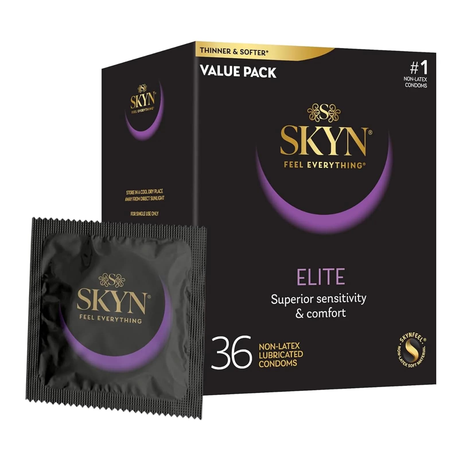 SKYN Elite Ultra-Thin Lubricated Latex-Free Condoms 36 Count | Sensitive, Soft, and Comfortable for Enhanced Experience - main product image