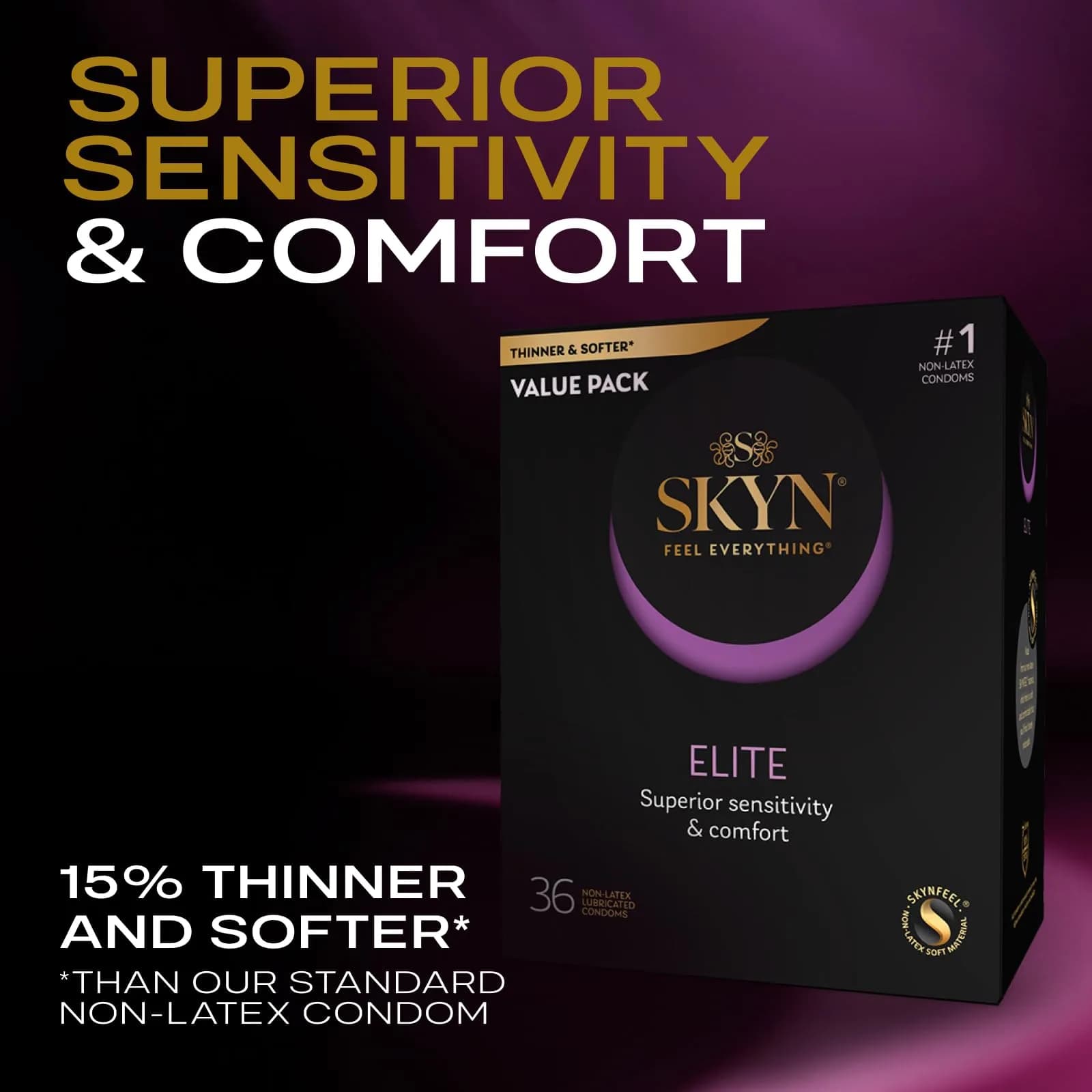 SKYN Elite Ultra-Thin Lubricated Latex-Free Condoms 36 Count | Sensitive, Soft, and Comfortable for Enhanced Experience - view 2
