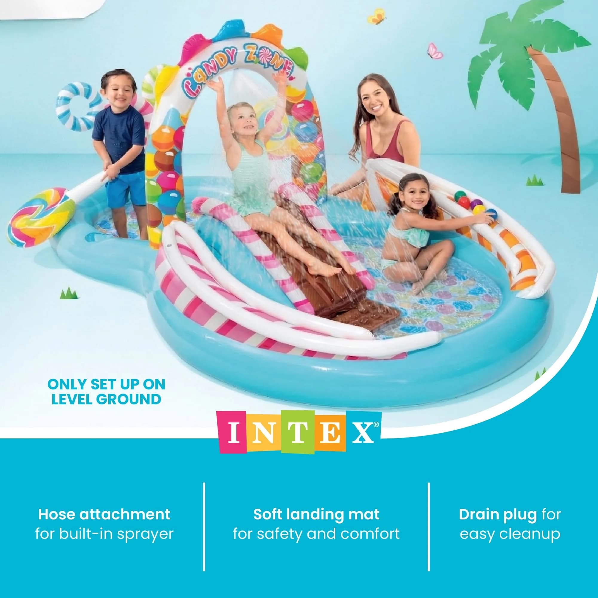 Intex Candy Zone Inflatable Kiddie Pool - Multicolor Splash Pad with Sprayer & Slide, 116" x 75" x 51" - view 5