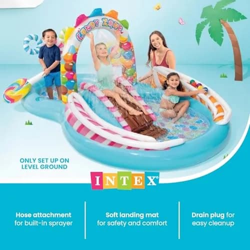 Intex Candy Zone Inflatable Mini Water Slide Park & Kiddie Swimming Pool 295cm (116") x 190.5cm (75") x 129.5cm (51") | ASTM-Tested for Kids Ages 2+ thumbnail 5