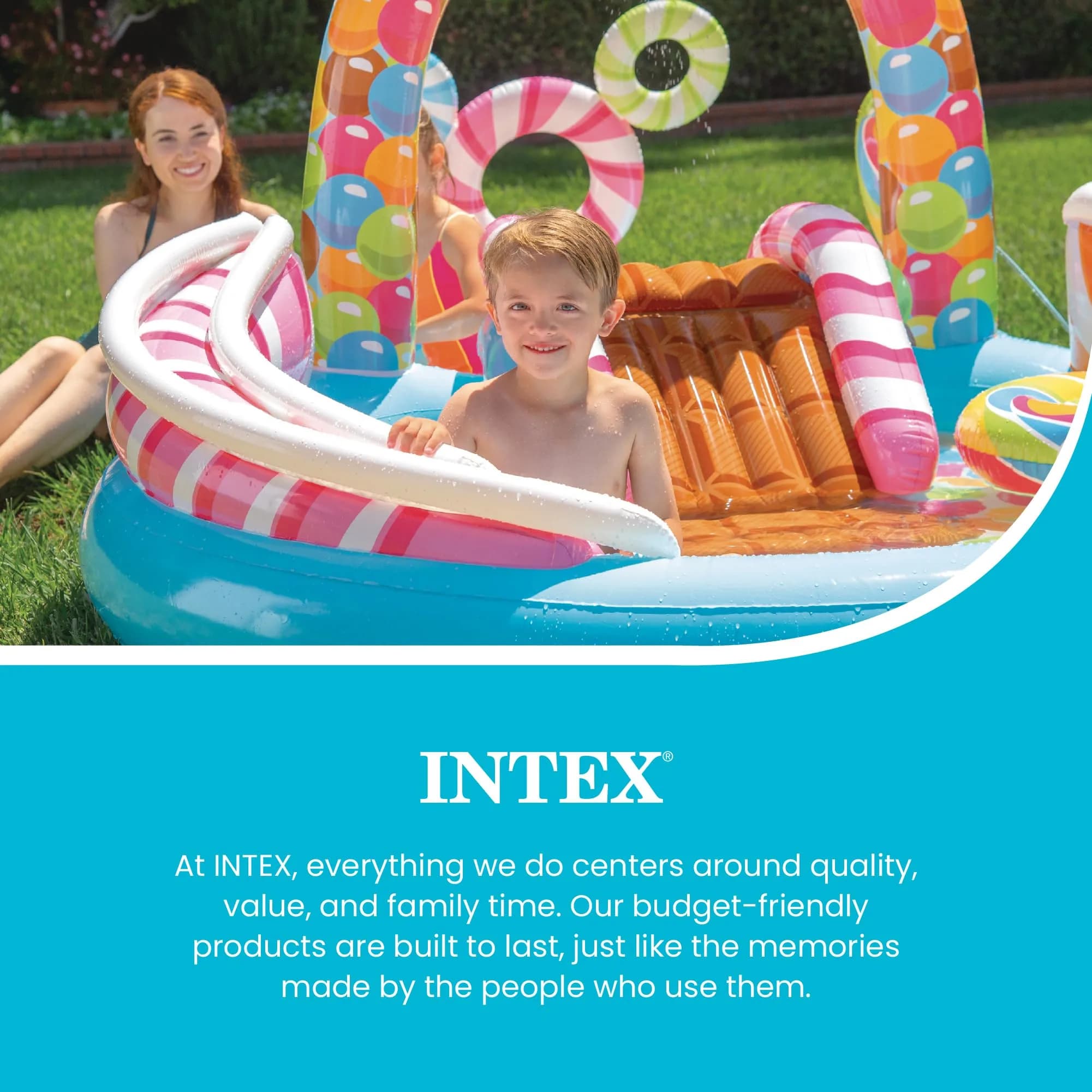 Intex Candy Zone Inflatable Kiddie Pool - Multicolor Splash Pad with Sprayer & Slide, 116" x 75" x 51" - view 6