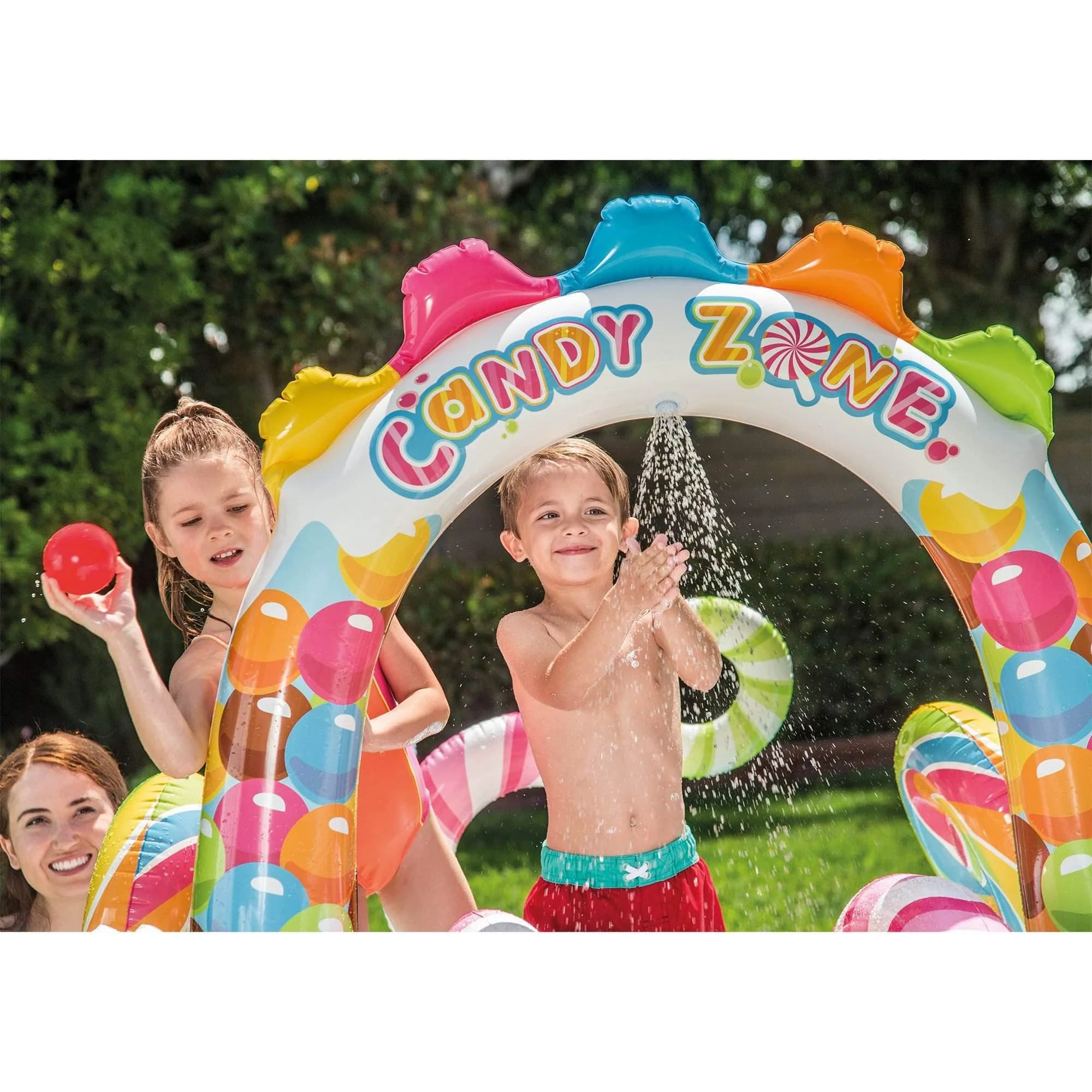 Intex Candy Zone Inflatable Kiddie Pool - Multicolor Splash Pad with Sprayer & Slide, 116" x 75" x 51" - view 7