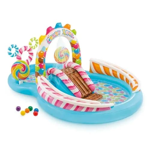Intex Candy Zone Inflatable Mini Water Slide Park & Kiddie Swimming Pool 295cm (116") x 190.5cm (75") x 129.5cm (51") | ASTM-Tested for Kids Ages 2+ thumbnail 1
