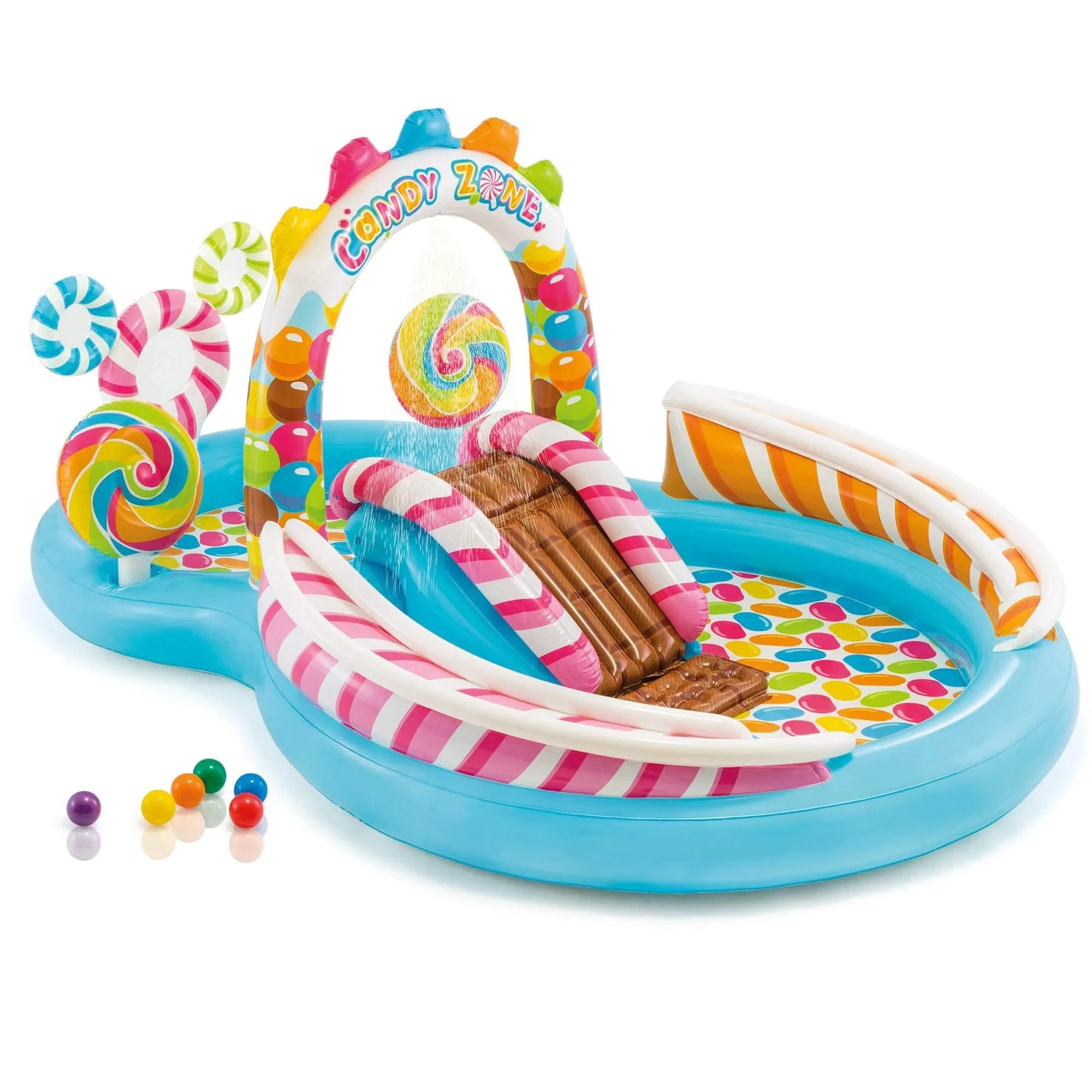 Intex Candy Zone Inflatable Kiddie Pool - Multicolor Splash Pad with Sprayer & Slide, 116" x 75" x 51" - view 8
