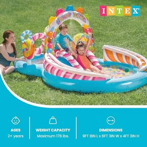 Intex Candy Zone Inflatable Mini Water Slide Park & Kiddie Swimming Pool 295cm (116") x 190.5cm (75") x 129.5cm (51") | ASTM-Tested for Kids Ages 2+ thumbnail 2