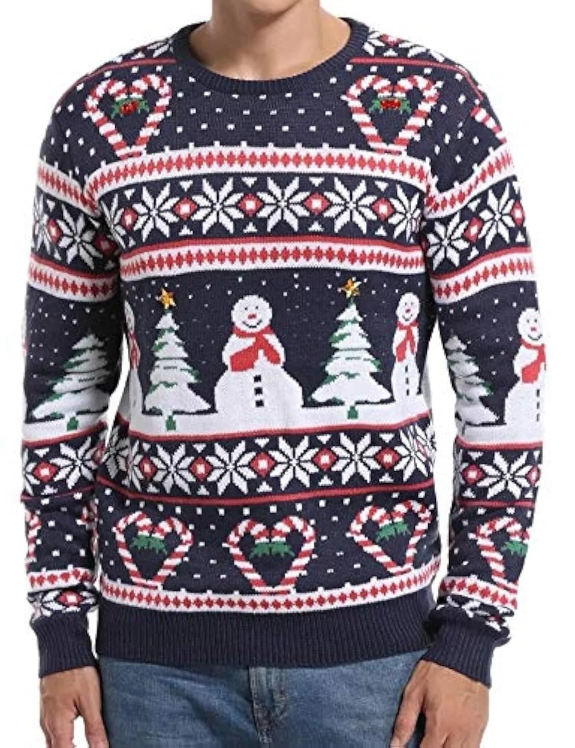 daisysboutique Men's Christmas Sweater Crew Neck Acrylic Medium | Festive Cartoon Design — Love Canes / X-Large
