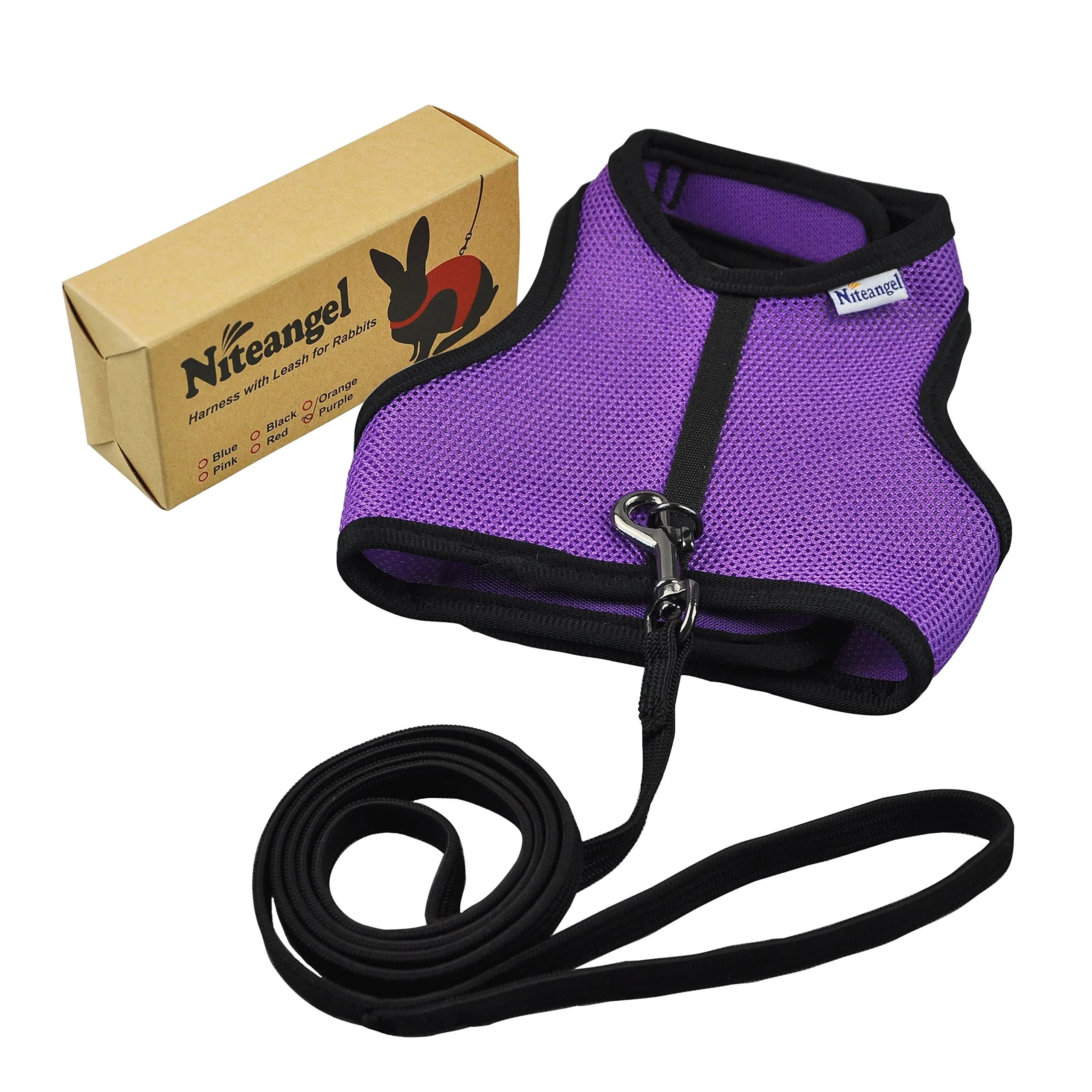 Niteangel Adjustable Soft Harness with Elastic Leash for Rabbits (L, Purple) | Escape-Proof & Breathable Mesh - view 6