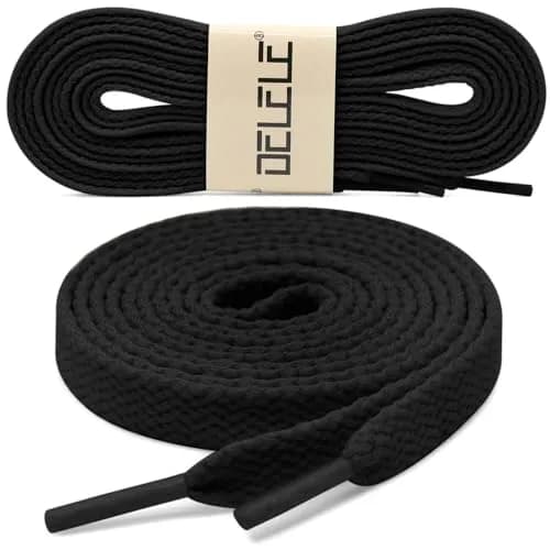 DELELE Flat Sneakers Shoe Laces 79 Inch Black | Durable Polyester for Sneakers & Casual Shoes thumbnail 2