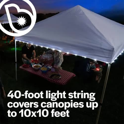 Brightz LED Canopy Lights, White 40ft String Light for 10x10 Tents | Weather-Resistant, Battery-Operated, Perfect for Outdoor Canopies thumbnail 3