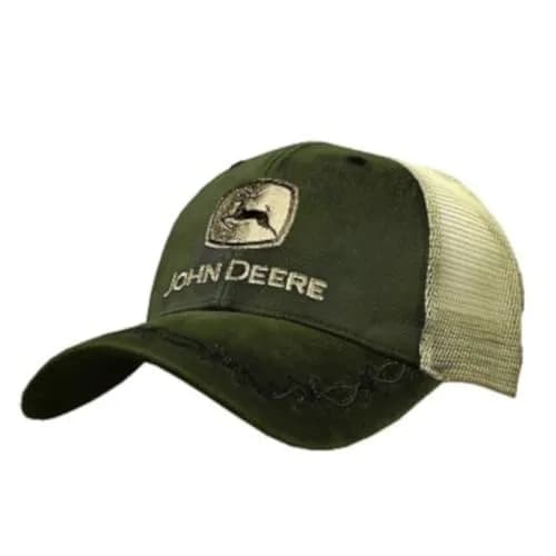 John Deere Men's Oilskin Khaki Mesh Back Embroidered Hat | Classic Construction & Adjustable Fit thumbnail 2