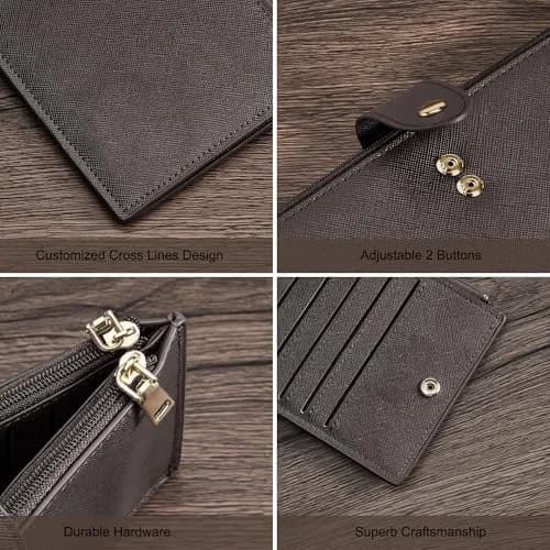 Travelambo RFID Wallet Women Large Size Bifold Multi Card Wallet Case with Zipper Pocket, 18 Pockets, Coffee thumbnail 6