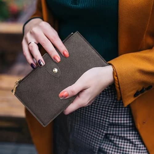 Travelambo RFID Wallet Women Large Size Bifold Multi Card Wallet Case with Zipper Pocket, 18 Pockets, Coffee thumbnail 2