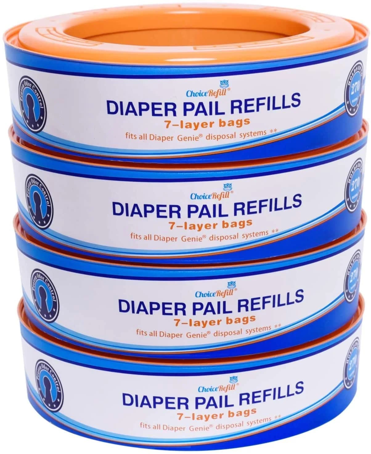 ChoiceRefill Diaper Genie Pail Refills 1300 Count (4-Pack, Blue) | 7-Layer Odor Control