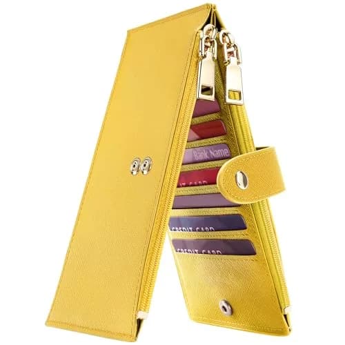 Travelambo RFID Wallet Women Large Size Bifold Multi Card Wallet Case with Zipper Pocket, 15 Card Slots, Yellow | Genuine Leather, RFID Blocking thumbnail 1